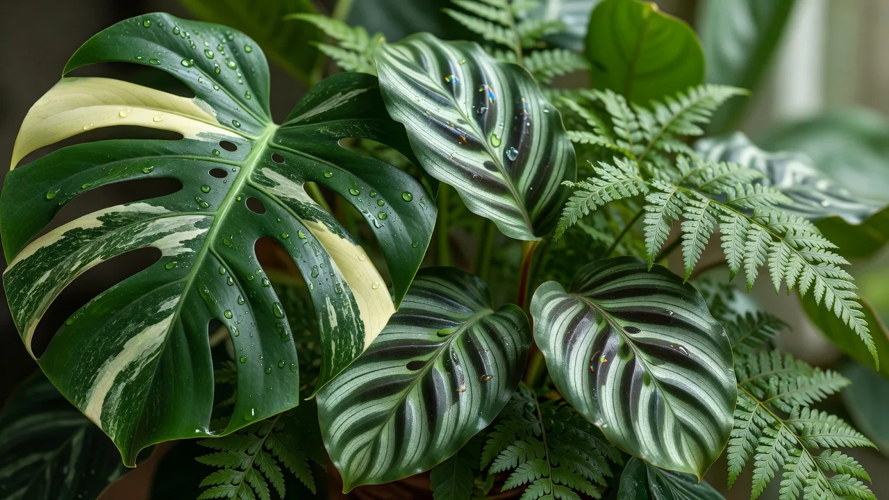 斑入り観葉植物の葉脈と質感を写したクローズアップ